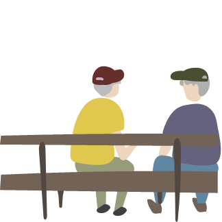 ベンチに腰掛ける二人の年配の男性のイラスト