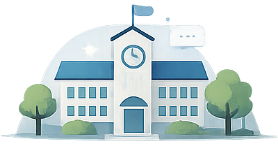 時計塔のある学校の校舎のイラスト